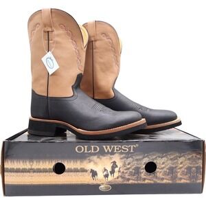 Old West 1611M Western Boots Mens 11.0 Black Tan Leather NIB